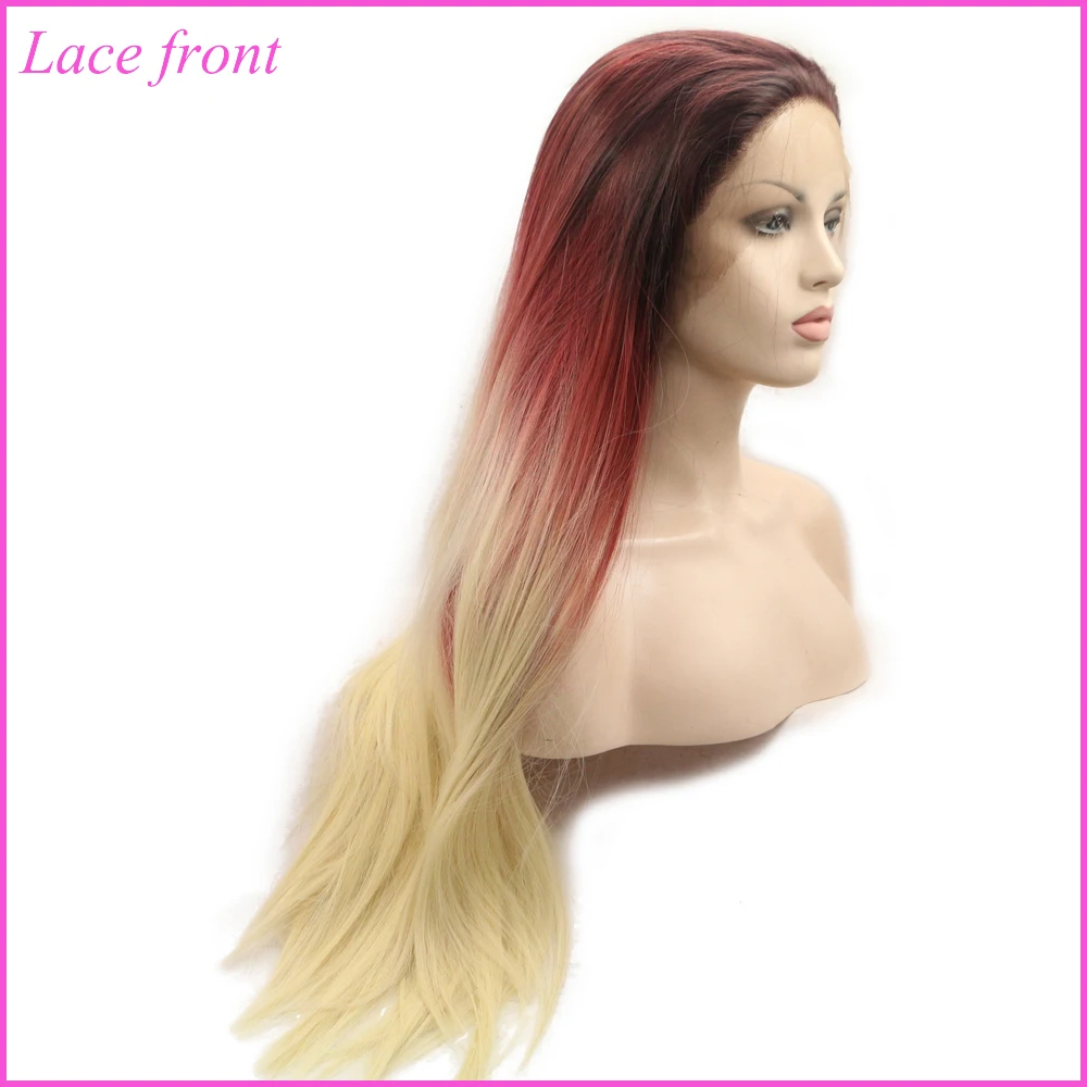 Yiyaobess длинные прямые синтетические волосы на кружеве парик красочные радужные бесклеевые блонд красный фиолетовый Ombre Косплей парики для женщин