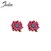 Ювелирные изделия joolim оптом, милые серьги-гвоздики из эмали с красным цветком