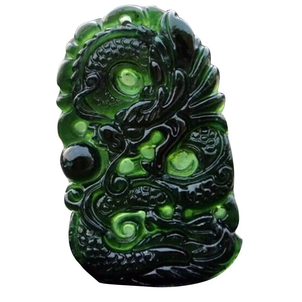 Натуральный черный зеленый нефрит кулон китайский дракон в форме ручной работы нефрит настольный декор для учебы и офиса амулет на удачу - Цвет: A