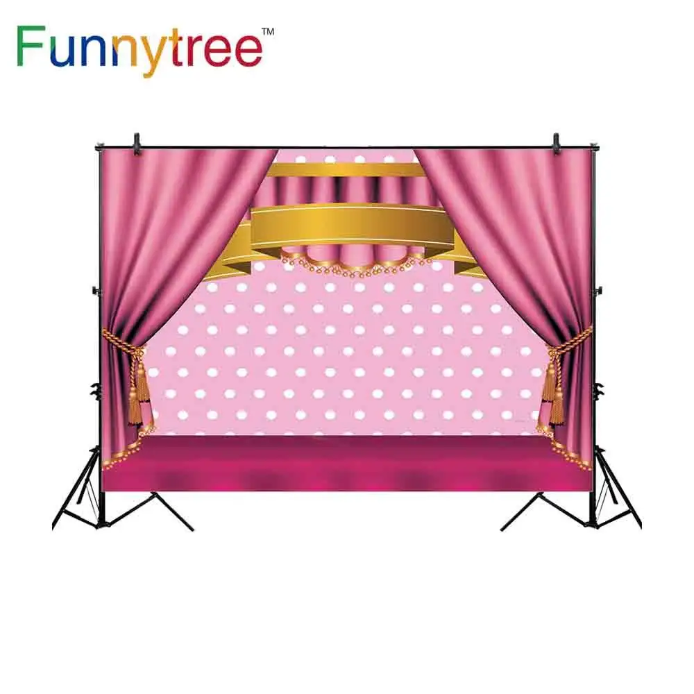 Фоны для фотосъемки Funnytree розовый фон в горошек с лентой выступлений принцессы