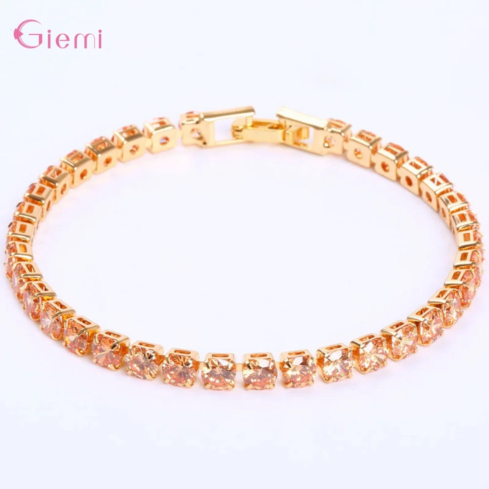 New Fashion Adjustable Tennis Bracelets For Women Shiny Crystal Silver Color Chain Bangle and Bracelet Jewelry Gift - Metal Color: 19cm