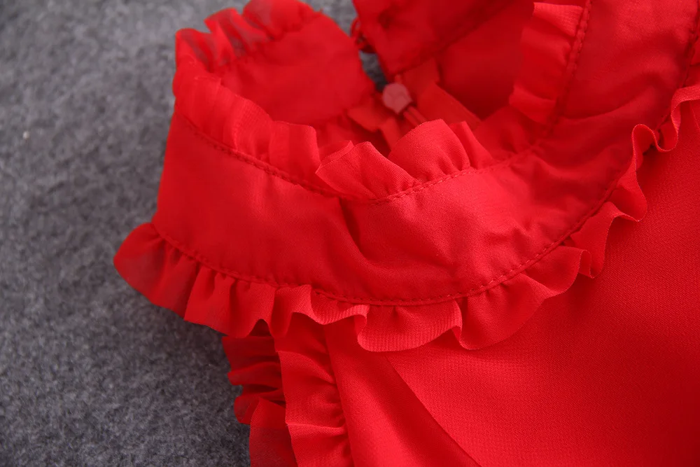 YOSIMI летнее платье Макси элегантное красное шифоновое винтажное длинное женское платье с оборками Сексуальные вечерние пляжное длинное платье с воротником-стойкой для женщин