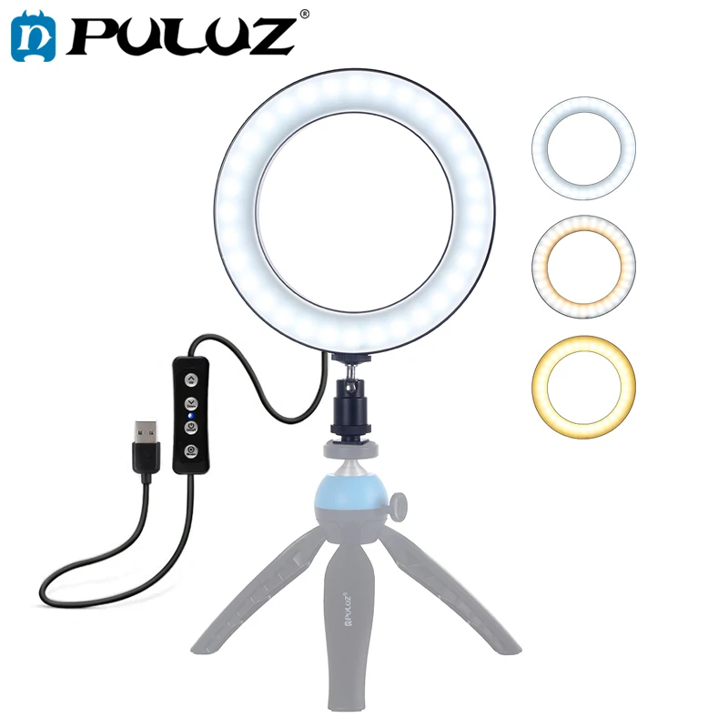 

PULUZ 6.2 inch USB 3 Modes Dimmable LED Ring On-Camera Video Lights with Cold Shoe Tripod Ball Head