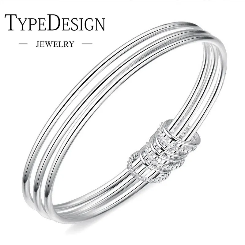 

TYPE JEWELRY Fashion Three Ring S925 Silver With Smooth Surface Bracelet For Women 925 anillos Bracelet