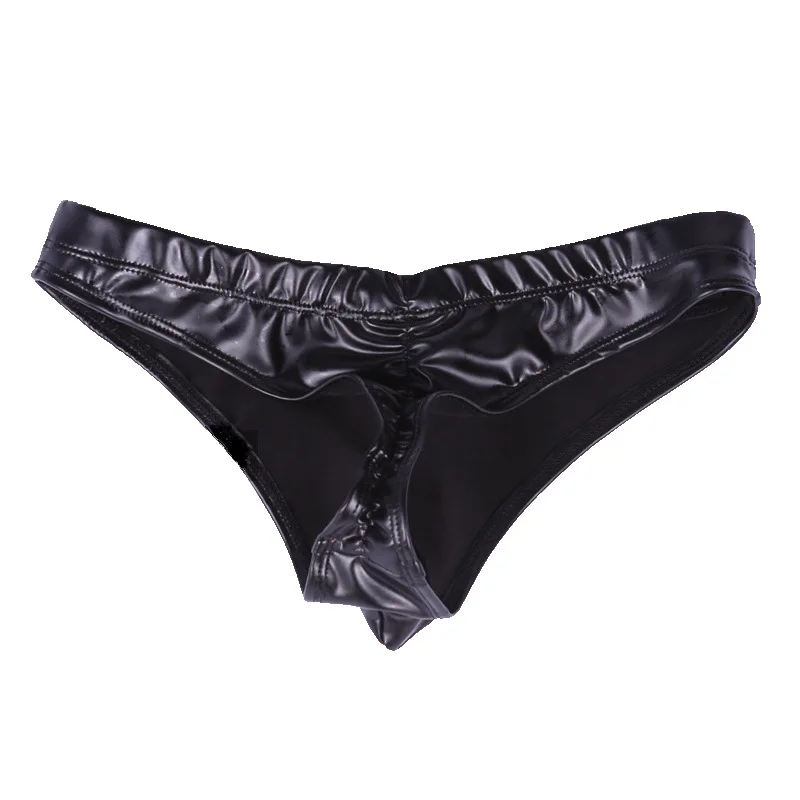 Sexy Men PU Faux Leather U Convex Briefs Sexy Lingerie G-string Gay Latex Low Rise Micro Mini Short Bikini Gay Wear Plus Size men underwear