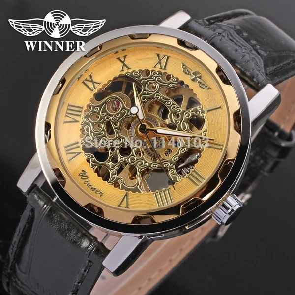 

WINNER Top Luxury Brand Mens Watch Fashion Mechanical Watches Casual Sports Leather Strap Wristwatch-614