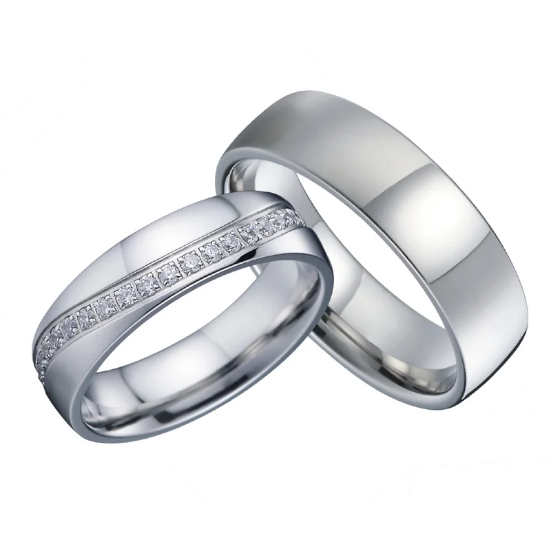wedding band set cz diamond jewelry couple rings pair for men and women jewellery silver color high polishing no fade  PV1513(3)