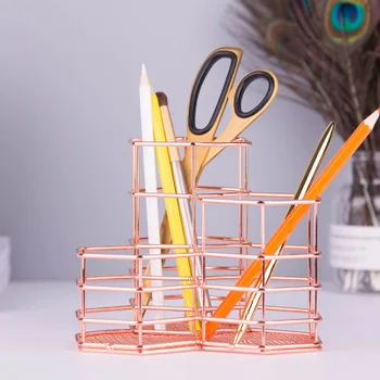 

Rose Gold Office Pen Holder Makeup Organizer Sexangle Three lattice Makeup Brush Set Cup Eyeliner Cosmetic Organizer Holder Box