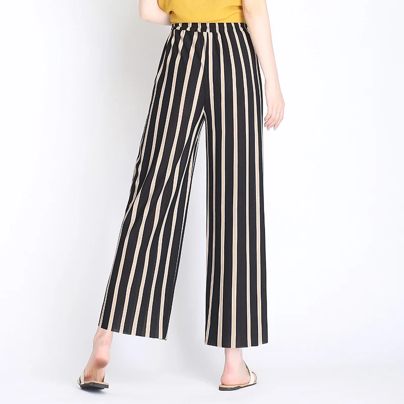 2019 New Women Casual Trousers Elastic Waist Ladies Summer Stripe Wide Leg Pants Plus Size Loose High Waist Pants 2019 New Women Casual Trousers Elastic Waist Ladies Summer Stripe Wide Leg Pants Plus Size Loose High Waist Pants