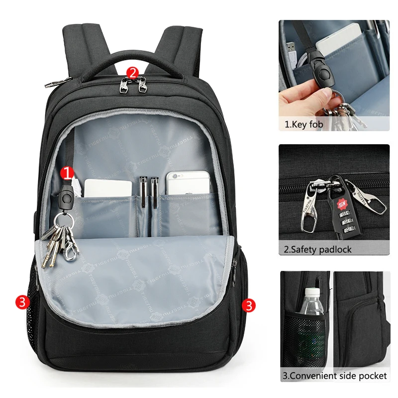  Tigernu Men Backpacks Anti theft USB Charging 15.6 Laptop Bag Mochilas Escolar Feminine Male Bagpac - 32846141948