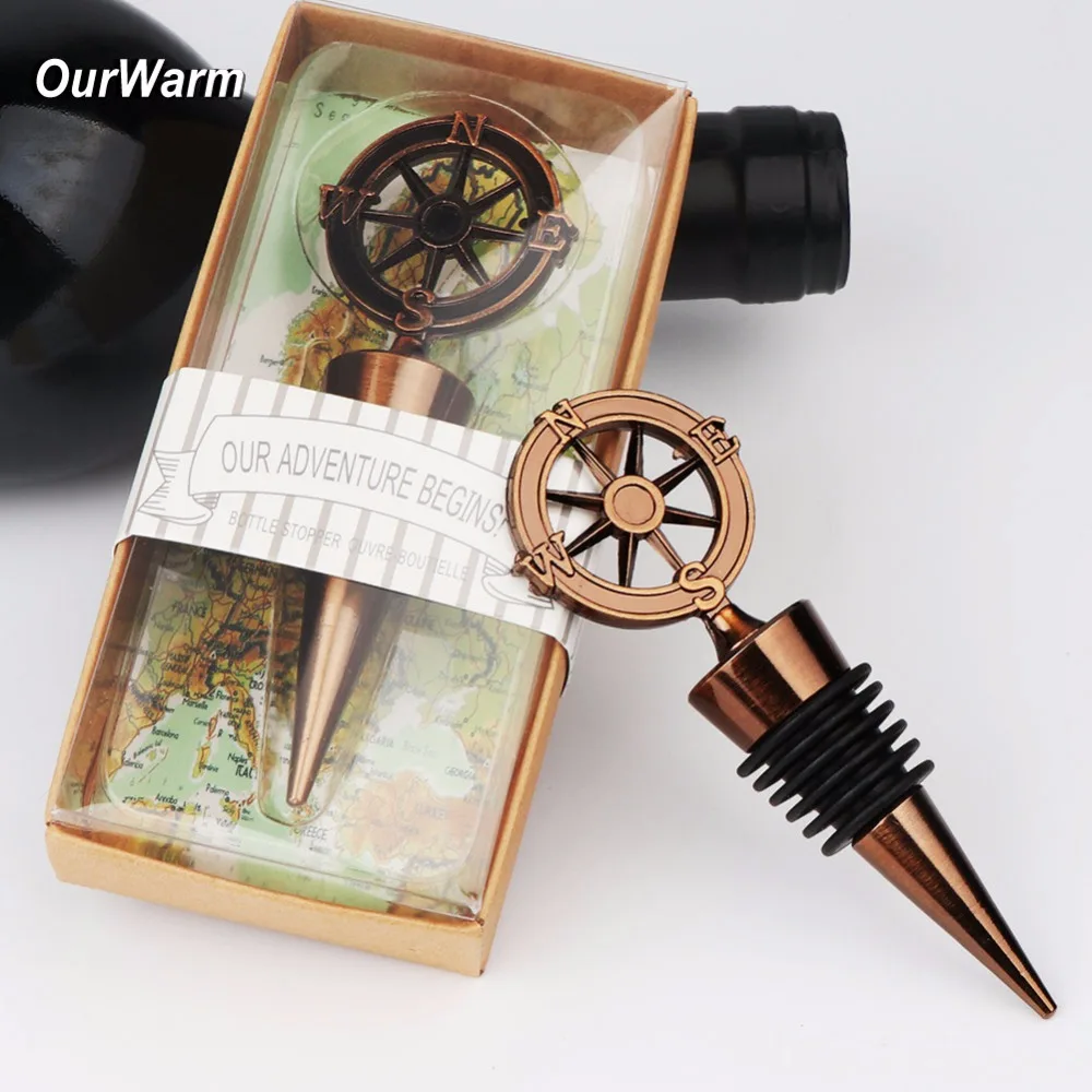 

OurWarm 100/50pcs Metal Nautical Compass Wine Bottle Stopper Wedding Gifts for Guests Travel Theme Wedding Party Favors Souvenir