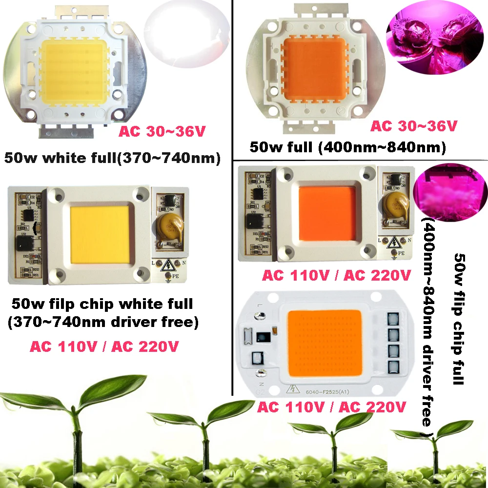 1 шт. светодиодный драйвер бесплатно 50 Вт полный спектр белого 380 ~ 740нм, AC 110 ~ 220 В полный спектр 400 ~ 840нм растут светодиодное освещение лампы