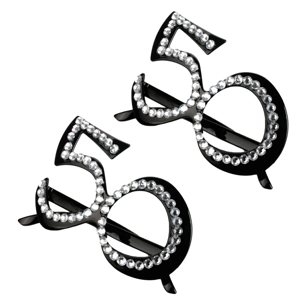 2 Pieces Retro Crystal Black Birthday Glasses Anniversary Wedding Party 50th Accessories Photo Props