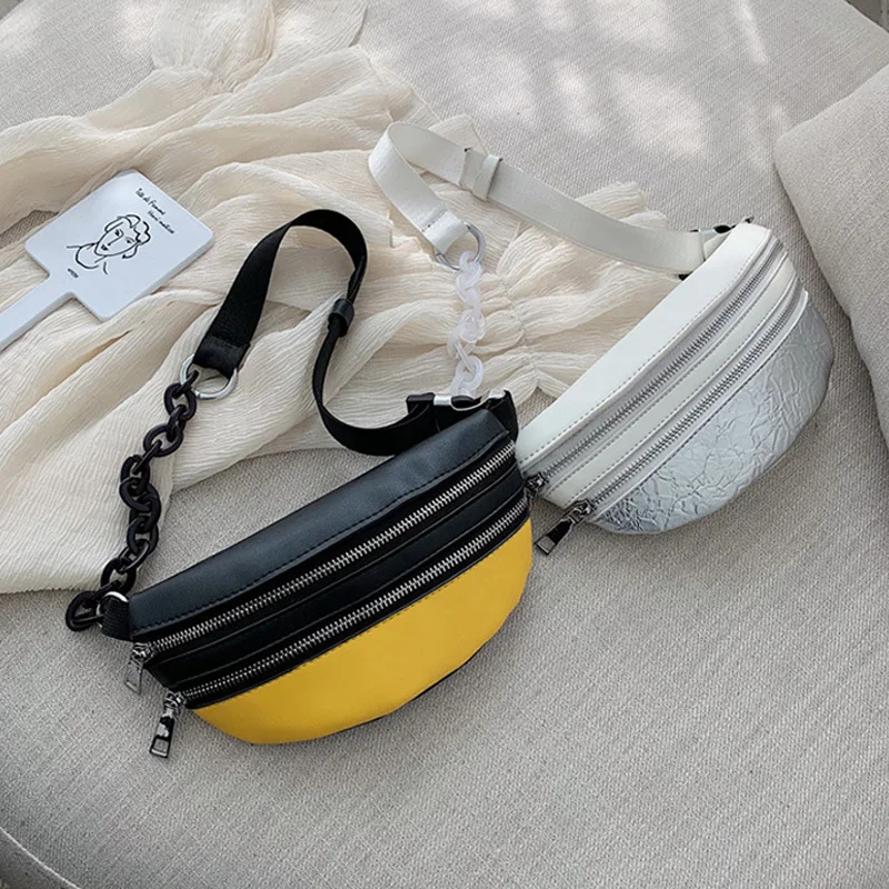 أزياء النساء بو الخصر أكياس السيدات سلسلة الصدر حقيبة 2019 جديد الصلبة الخصر حزمة Crossbody حقيبة هاندي فاني حزمة الموز حزمة