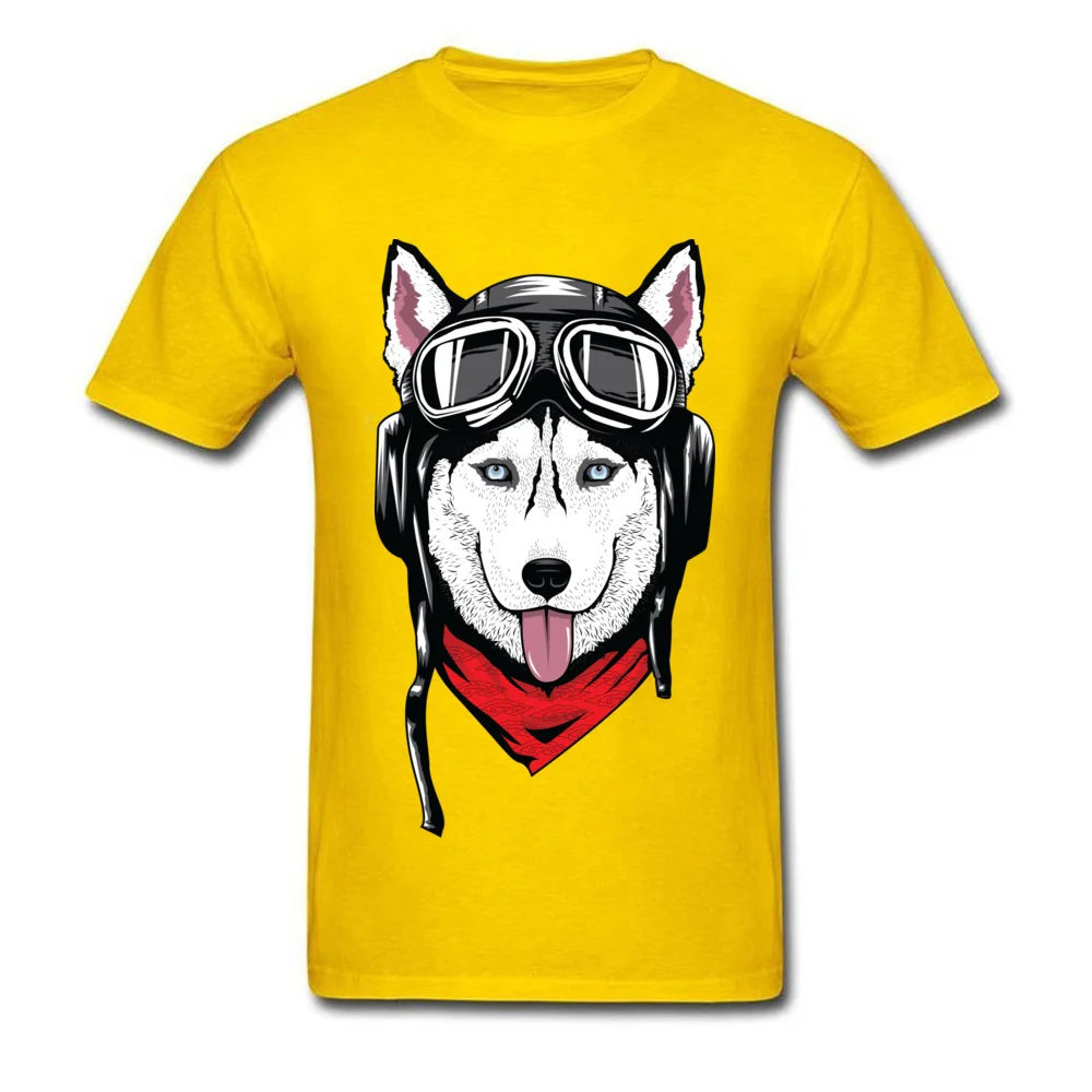Husky with Helmet T Shirt Normal Short Sleeve New Coming Round Neck Pure Cotton Tops Tees Sweatshirts for Male VALENTINE DAY Husky with Helmet yellow