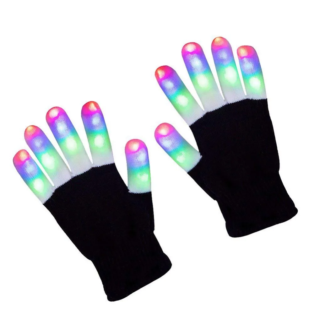 2PCS Cool LED Flashing Gloves with battery 6 Mode Light Up Finger Tip