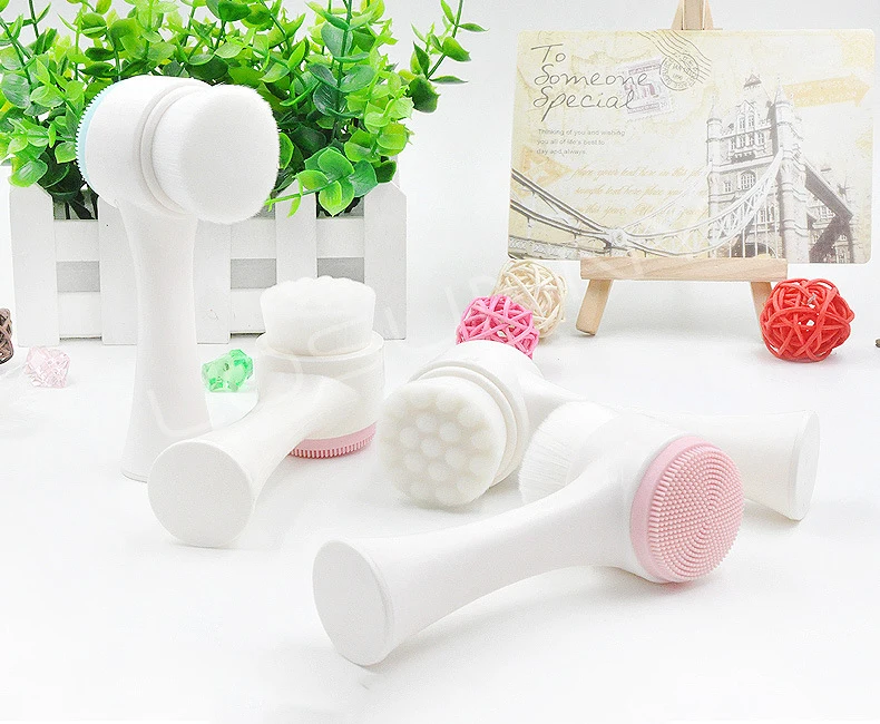 

Manual 3D double head wash brush soft silicone facial brush cleanser waterproof design health facial female cleansing brush