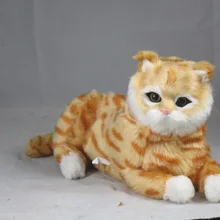 Около 30x15 см реалистичный лежащий Кот модель игрушки miaow voice cat, полиэтилен и меха поделки из резины, реквизит, подарок для украшения, d265