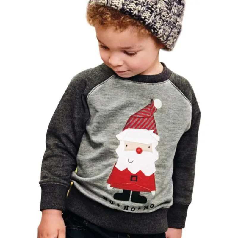 

Christmas Pullover Long Sleeved Sweatershirt Kids Children Spring Fall Santa Claus Print O-Neck Cotton Clothes