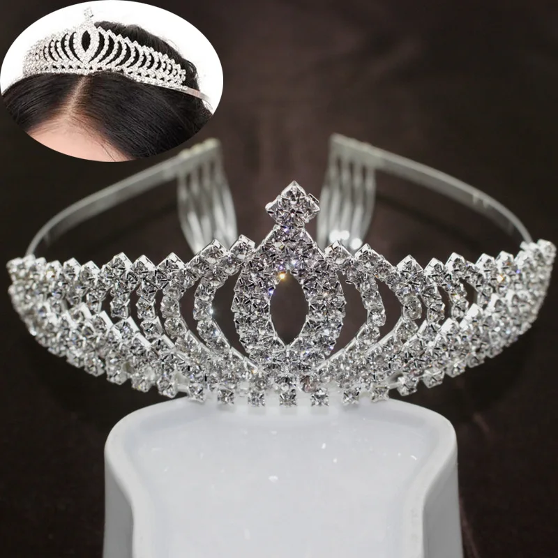 Luxury Queen Crown Design Crystal Silver Headband Tiaras Hair