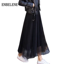 Новые весенние женские трапециевидные длинные юбки для женщин с натуральной талией черные белые розовые Мягкие сетчатые юные плиссированная юбка GH092