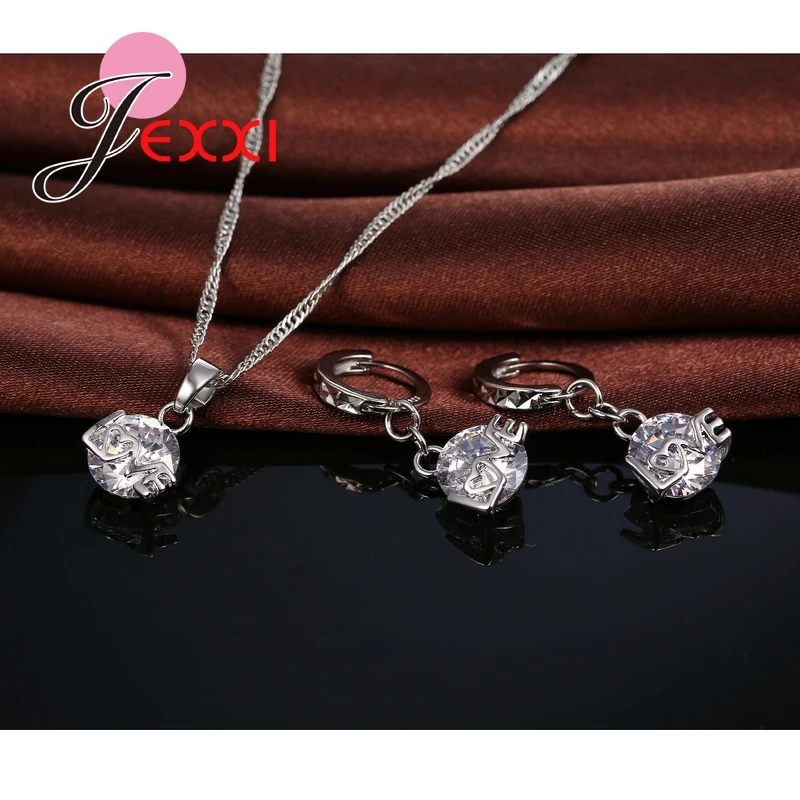 Jemmin Hohe Qualität Romantische 925 Sterling Silber Schmuck sets Lady Briefe Liebe Halskette Set Frauen Anhänger Ohrringe Bijoux