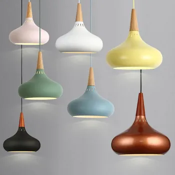 

1PCS LED pendant lights modern light lampshade retro brown wooden
