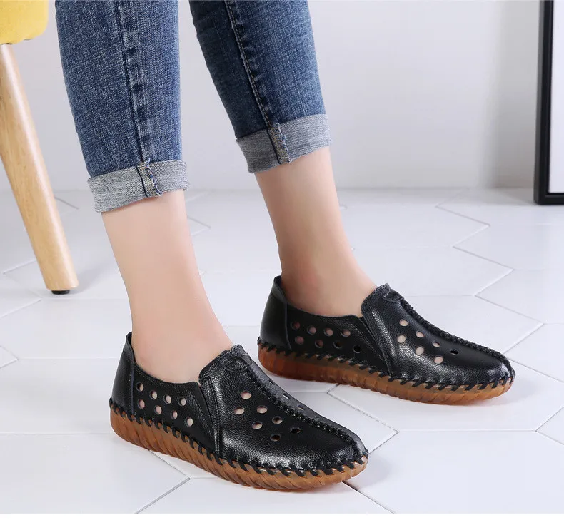 PINSEN Autumn Women Flats Shoes Handmade Genuine Leather Slip-on Shoes Woman Moccasins Ladies Oxfords Ballerina Flats Shoes