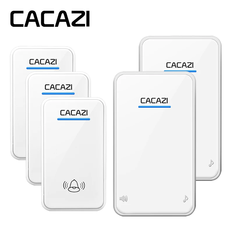 

CACAZI Wireless Doorbell Waterproof 48 Rings 6 Volume LED Receiver EU Plug 300M Remote Battery Button Smart Household Call Bell