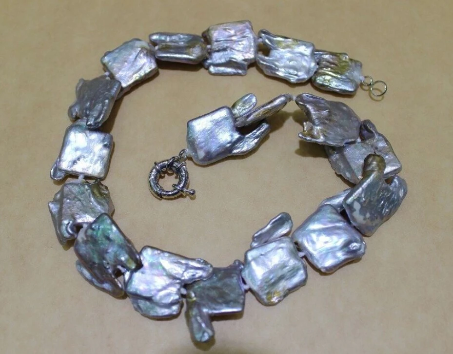 

FREE SHIPPING>>>@@ > N3316 Big Freshwater pearl necklace gray Box pearl 23x23mm
