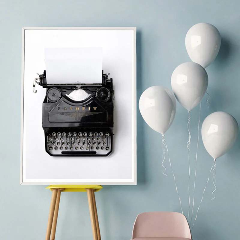 Retro Black And White Typewriter Camera Canvas Art Print Nordic Poster And Prints Painting Modern Home Decoration Wall Pictures