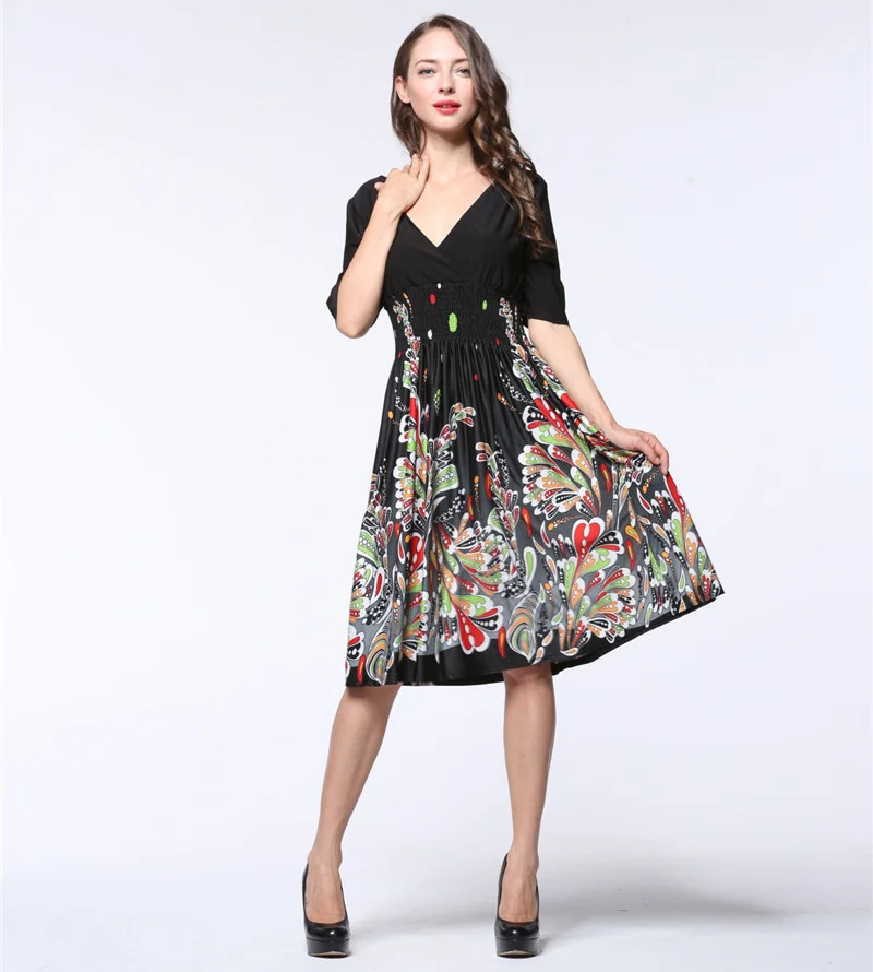 V neck a line dress knee length shirt