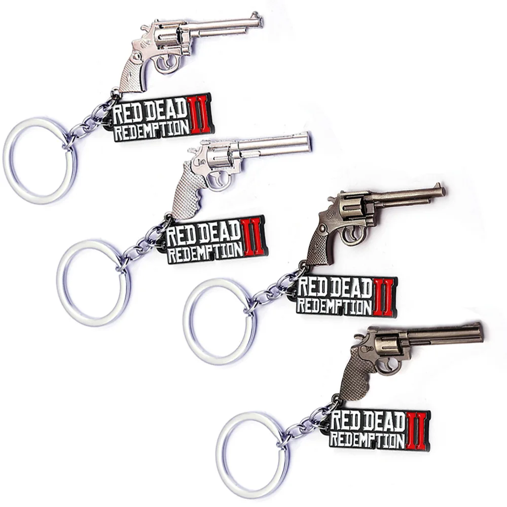

2019 Hot Selling Red Dead Redemption 2 Keychain 3D Gun A Fistful of Dollars Symbol Key Ring Car Key Holder Accessories