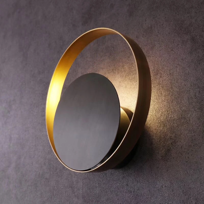 

Luxury Italian Design LED Wall Light Gold Round Circle Ring with Black Round Plate Bedside Light Wall Lamp Wall Night Light Art