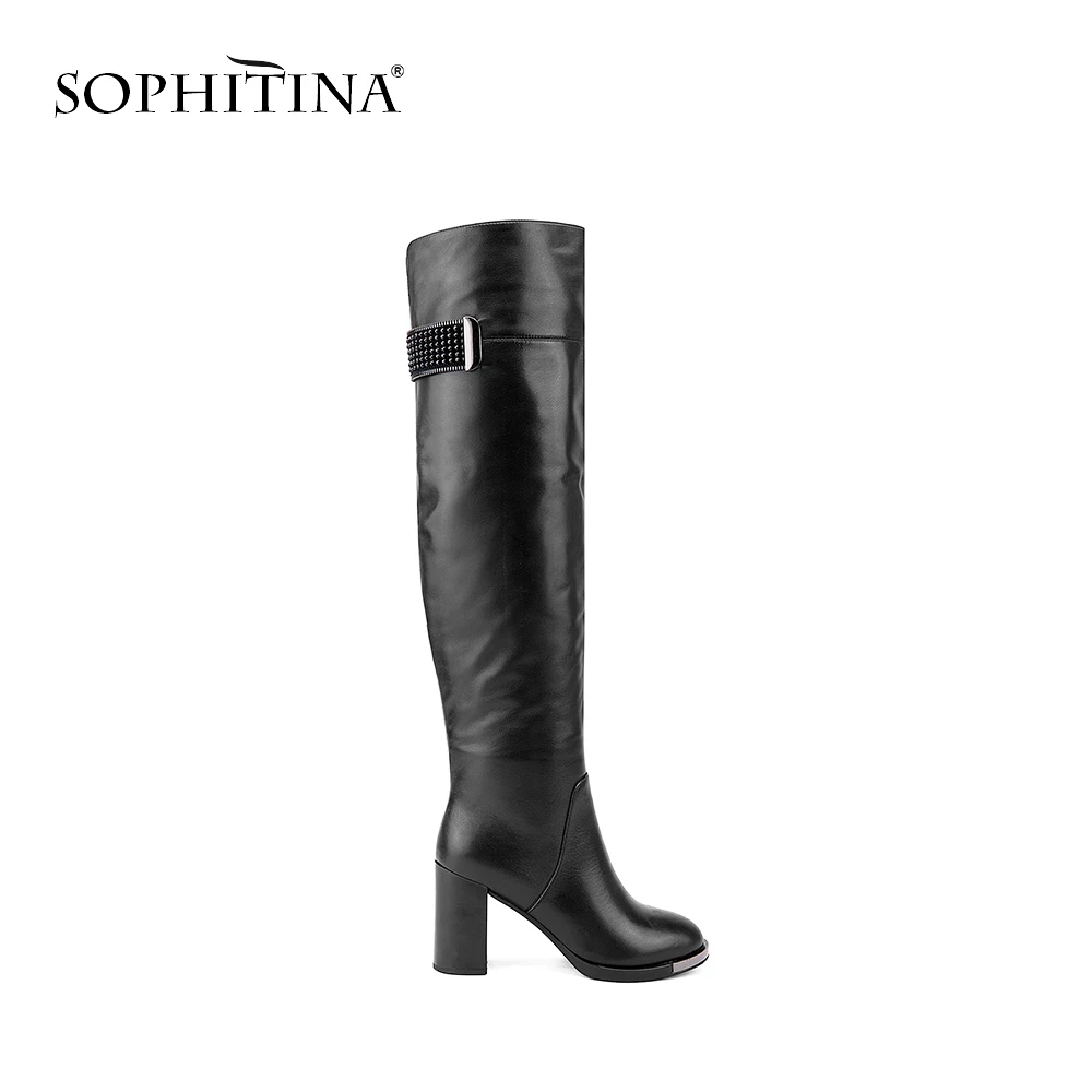 SOPHITINA/новые женские сапоги выше колена модная обувь на очень высоком квадратном
