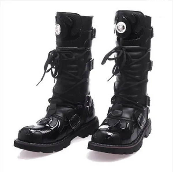 Fashion Winter Designer Cowboy Boots Mens Black Leather Tall Buckle