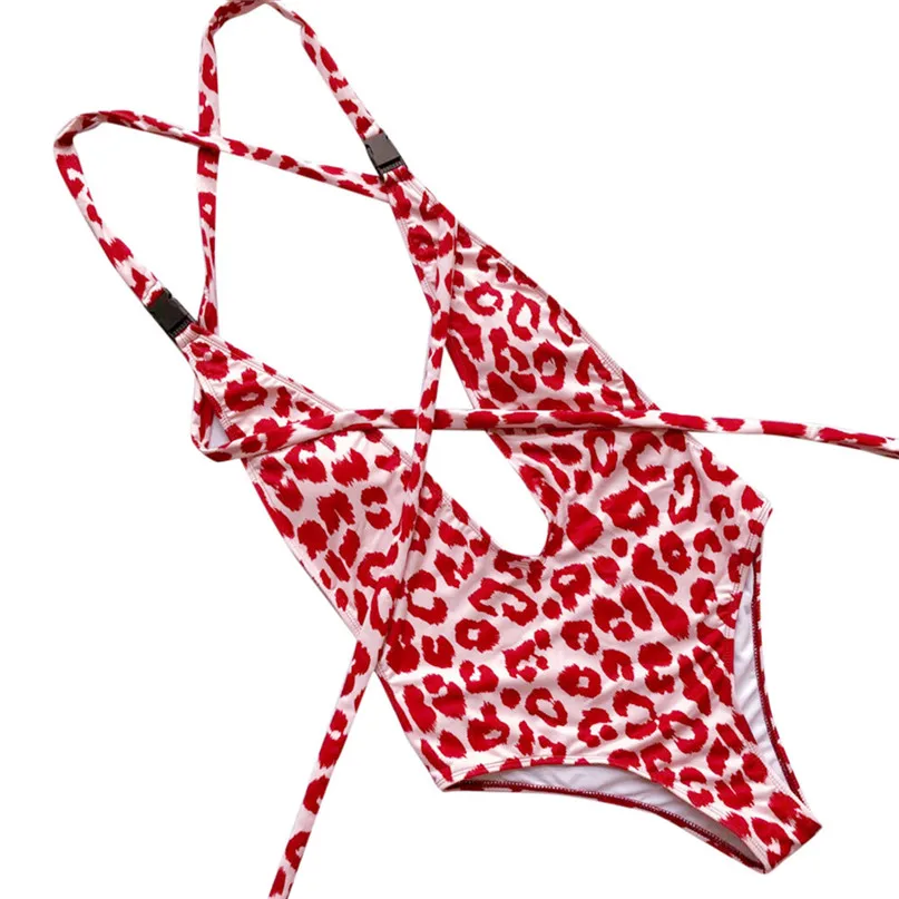 V-Neck Bikini Women One-Piece Snake Leopard Bikini Push-Up Padded Swimwear Bathing Swimsuit Beachwear #2D06  (11)