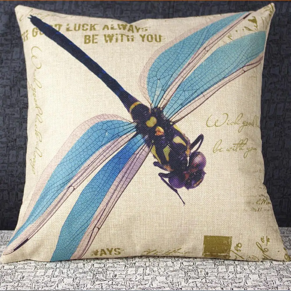 Cute Dragonfly Throw Pillow Case Cover Comfortable Cotton Linen