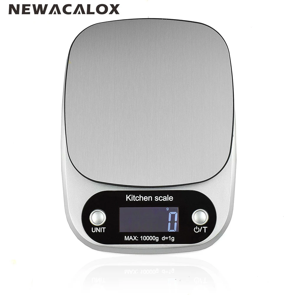 

NEWACALOX 10kg/1g Household Electronic Kitchen Scale with LCD Display Silver Stainless Steel Cooking Metering Balance Scale