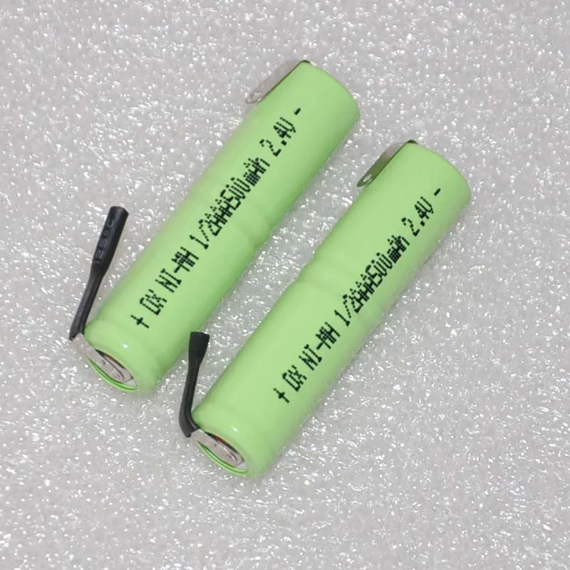 Новинка 2,4 V 1/2AAA перезаряжаемая батарея 500mah 1/2 AAA Ni-MH nimh ячейка со сварочными штырьками для электробритва зубной щетки