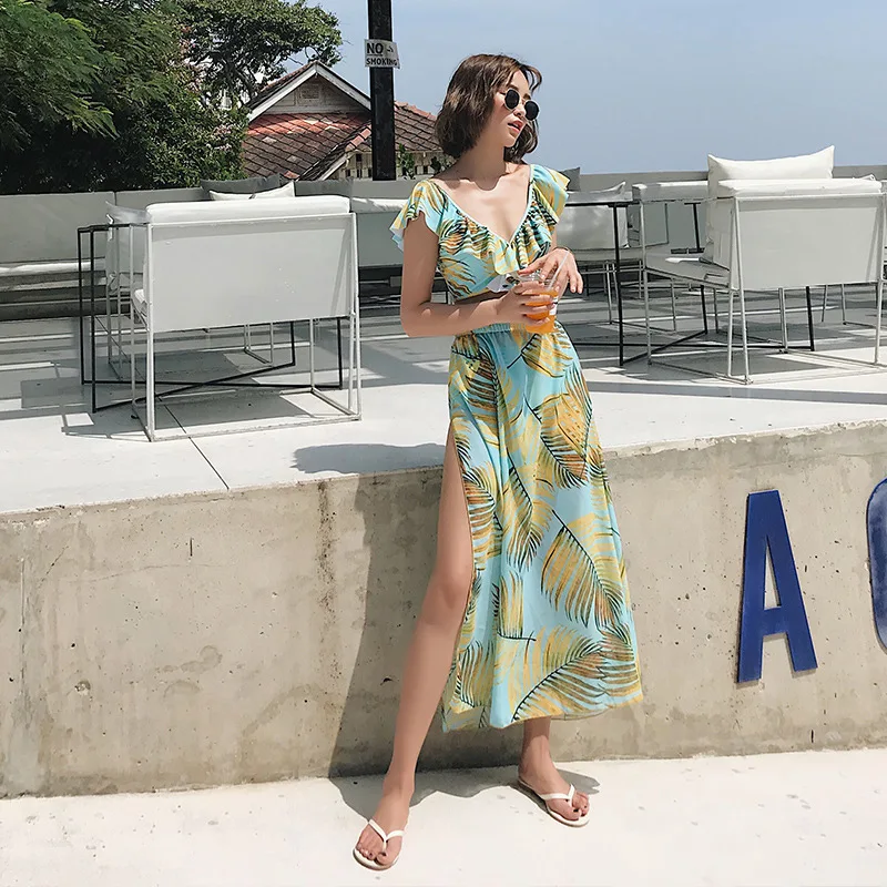 

Swimsuit For Women 2019 New Bikini Swimwear Set Beachwear Three Piece Slender Korean Print Polyester Sierra Surfer Rush Guard