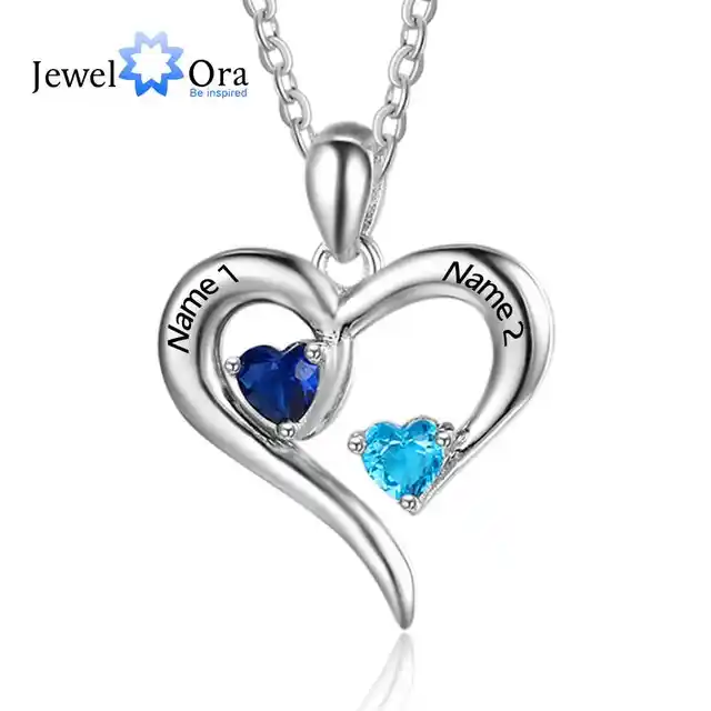 Personalized 925 Sterling Silver 2 Birthstone Necklace Pendants