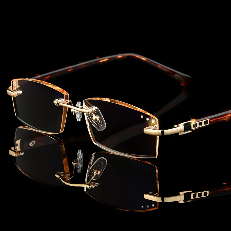 Роскошные бизнес очки для чтения мужские без оправы золото дальнозоркость мужские очки для чтения с высокими прозрачными линзами мужские очки для дальнозоркости