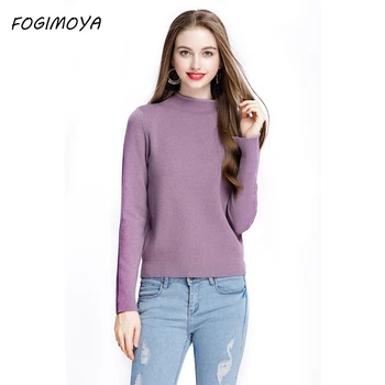 

FOGIMOYA Sweater Autumn Winter Casual Pullovers Solid Tops Women's O Neck Long Sleeve Computer Knitted Thick Sweater 2017 New