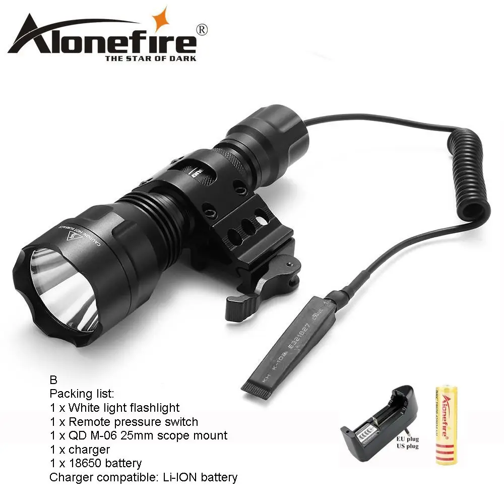 AloneFire C8 CREE XM-L L2 T6 светодиодный тактический флэш-светильник фонарь наружный страйкбол прицел ружья светильник 18650 перезаряжаемая батарея - Испускаемый цвет: C8 M-06-B