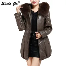 8XL Большие размеры Осень Зима Модные женские высокого качества лисий мех воротник теплый пуховик из натуральной кожи длинное пальто