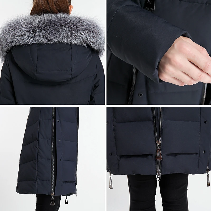 Евразия Новинка года зимнее пальто Для женщин куртка с капюшоном Дизайн Теплая парка Натуральный мех верхняя одежда Y170017