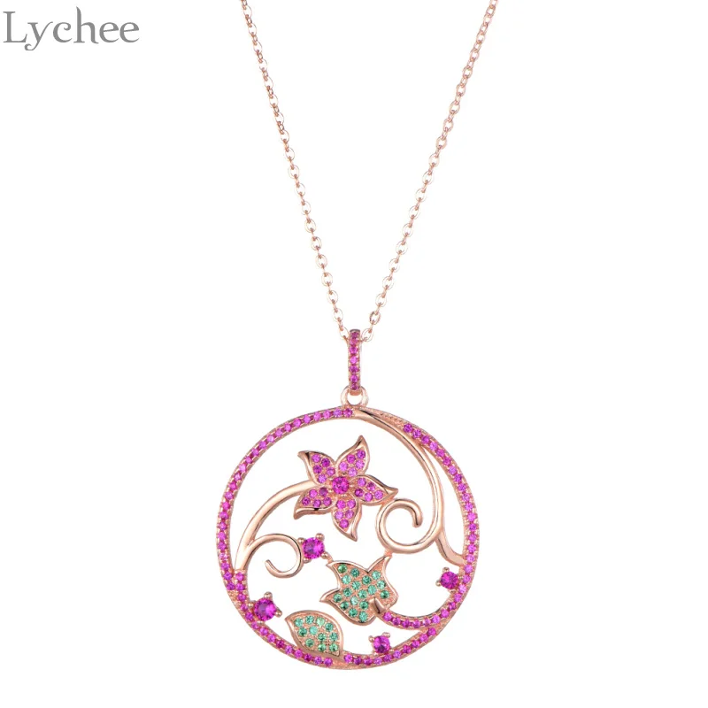 

Lychee Trendy Flower Leaves 925 Sterling Silver Necklace Hollow Round Female Necklace Fashion Women Fine Jewelry