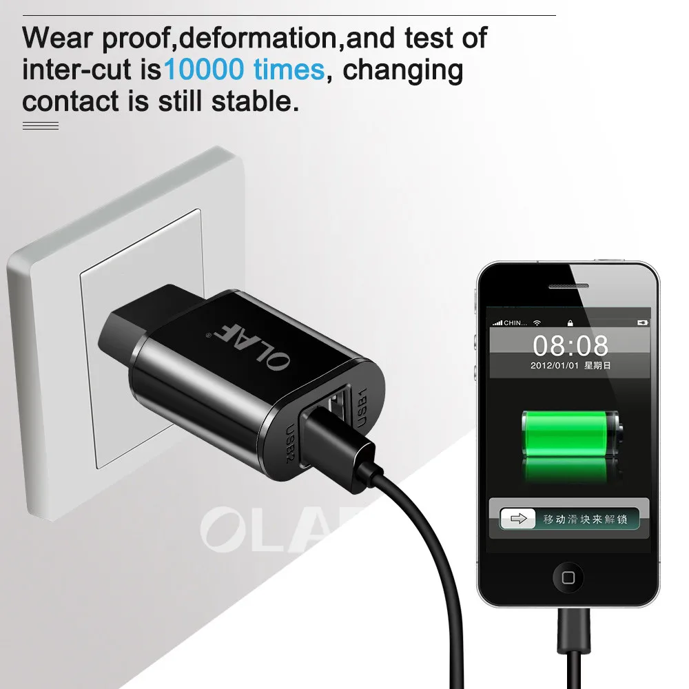 OLAF USB Charger Dual Ports EU 5V 2A Travel Wall Adapter Mobile Phone Micro Data Charging For iphone Samsung Xiaomi Huawei LG