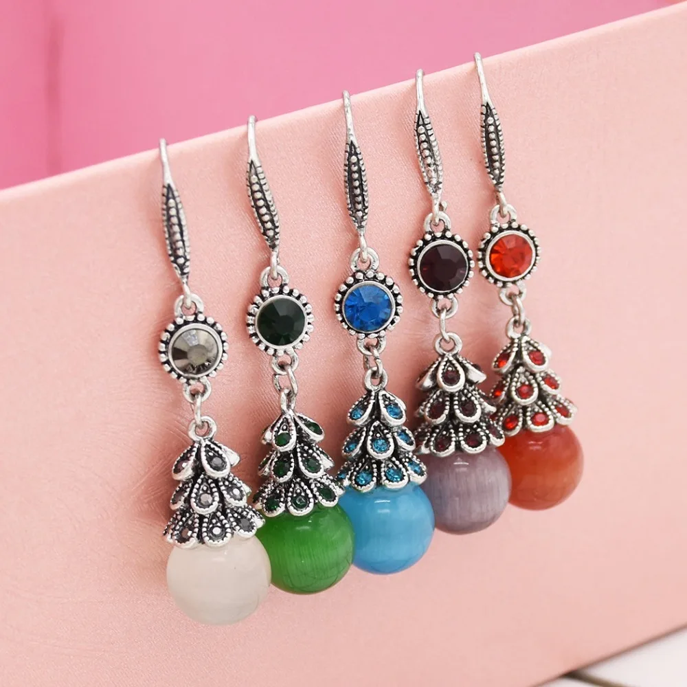 

Gypsy Vintage Long Bead Tassel Dangle Earring With Rhinestone Women Resin Natural Stone Ethnic Jewelry Antique Turkish Earrings